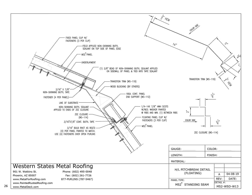 Hight To Low Floating Transition Flashing For MS2 Metal Roofs