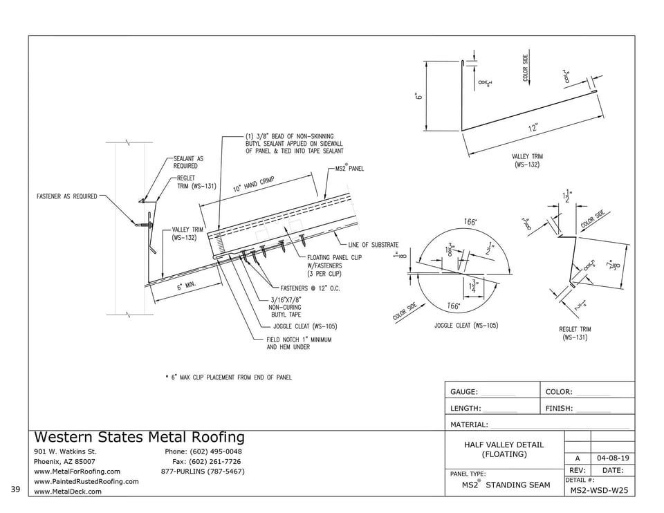 Reglet Trim | MS2 Mechanically Seamed Roofing | Part #WS-131