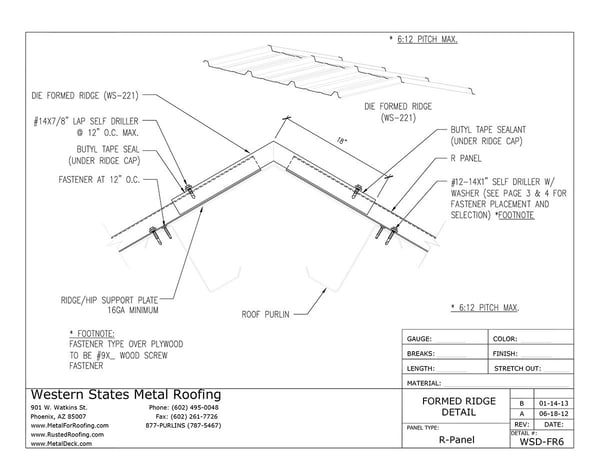 Part #WS-221 Die Formed Ridge Cap for PBR Panel and R Panel