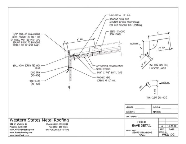 Fixed Eave Trim for Western Lock® Standing Seam