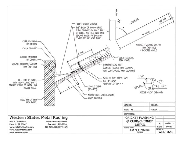 Cricket Curb/Chimney Detail | Western Lock® Standing Seam | Part #WS-450