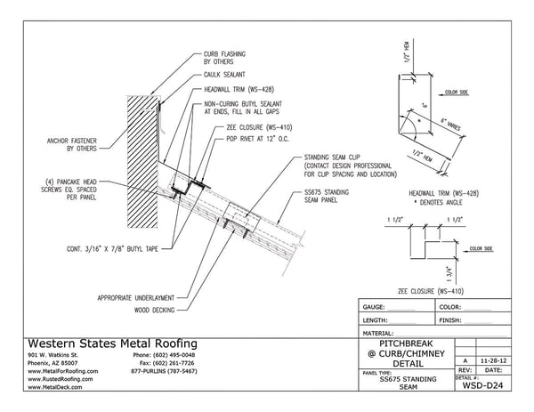 End Wall Curb/Chimney Detail For Western Lock® Standing Seam | Part #WS-428