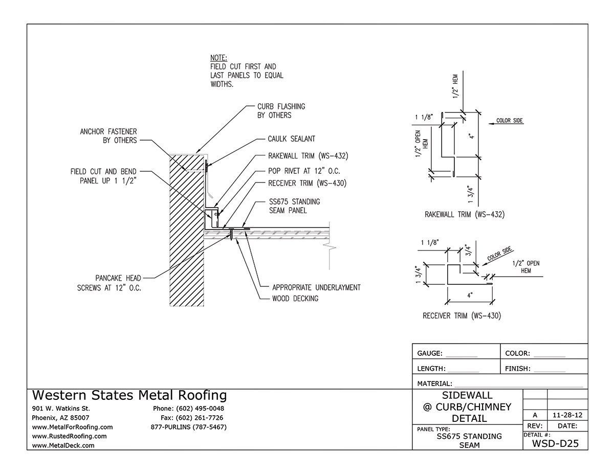 Sidewall Curb Chimney Detail For Standing Seam 