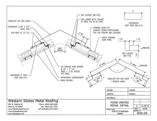 Vented Ridge Cap For Western Lock® Standing Seam