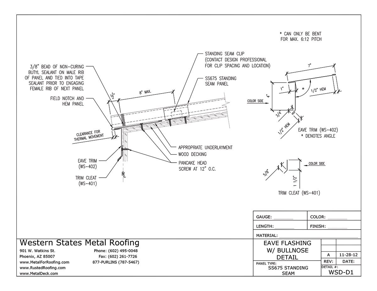 Eave Trim With Bull Nose Drip Edge For Standing Seam Roofs