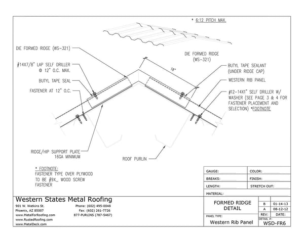 Part #WS-321 Die Formed Ridge Cap for Western Rib® (7.2 Panel)