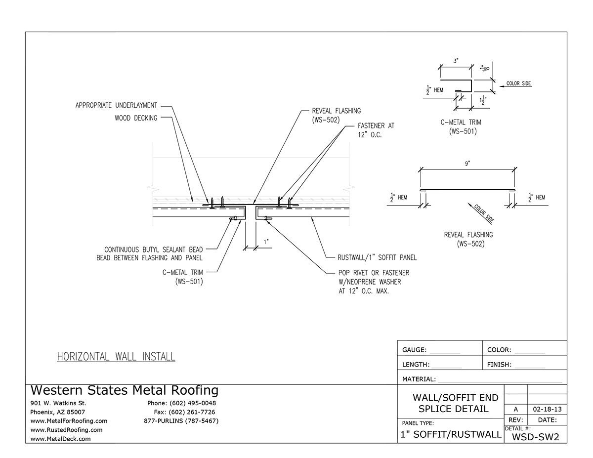 Part #WS-502 Reveal Flashing for T-Groove Wall/Siding Panels