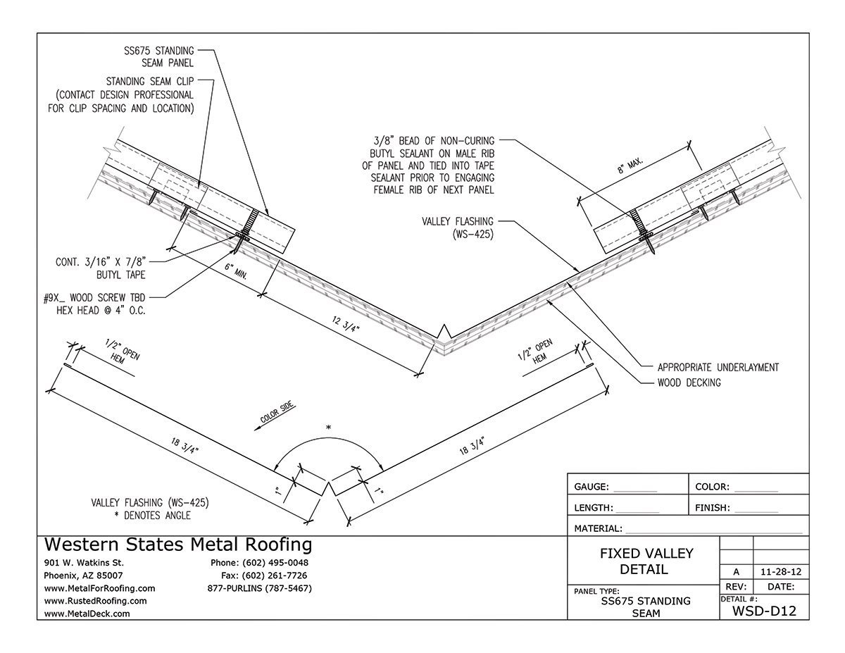 Fixed Valley Flashing For Standing Seam Metal Roofing