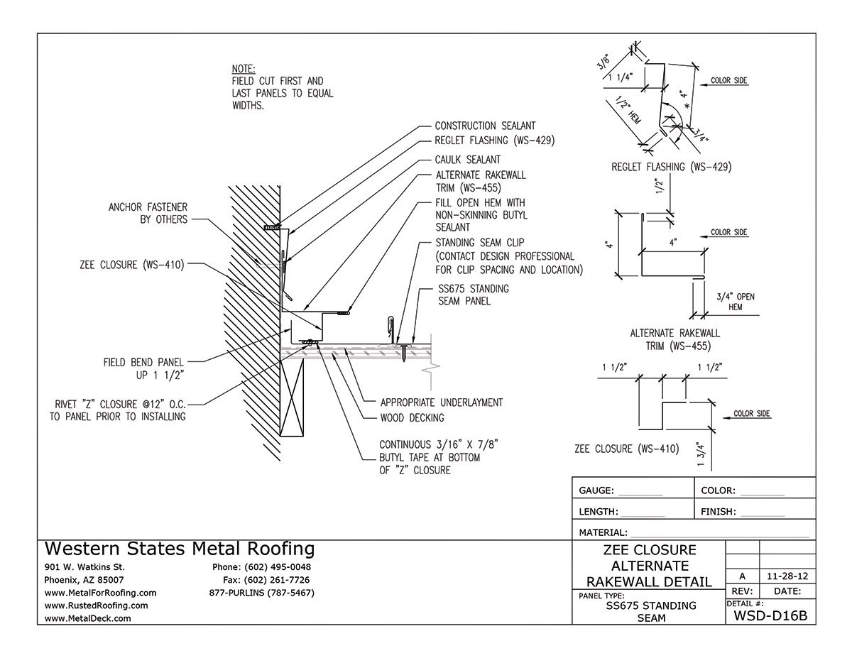 Part #WS-429 Reglet Flashing for Western Lock® Standing Seam