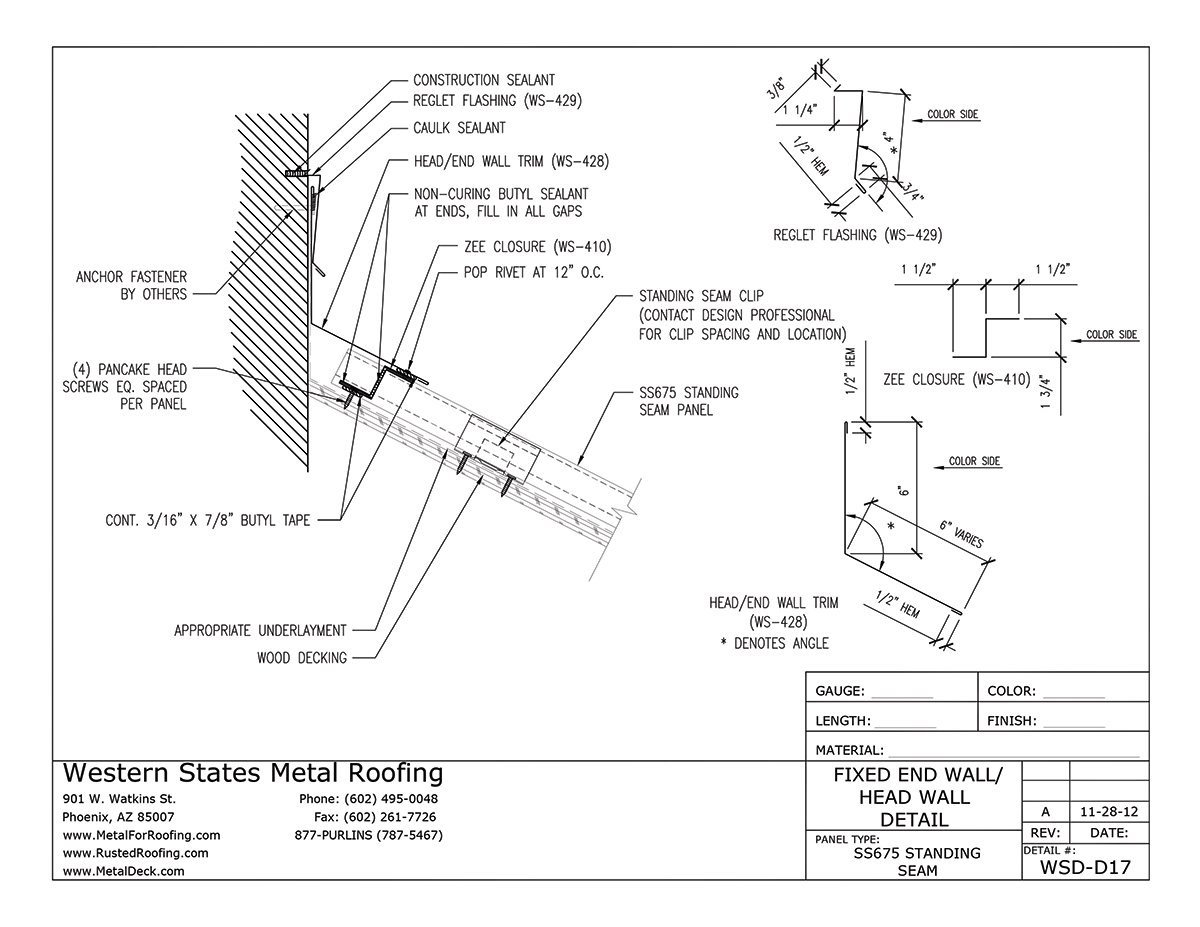 Endwall For Western Lock® Standing Seam