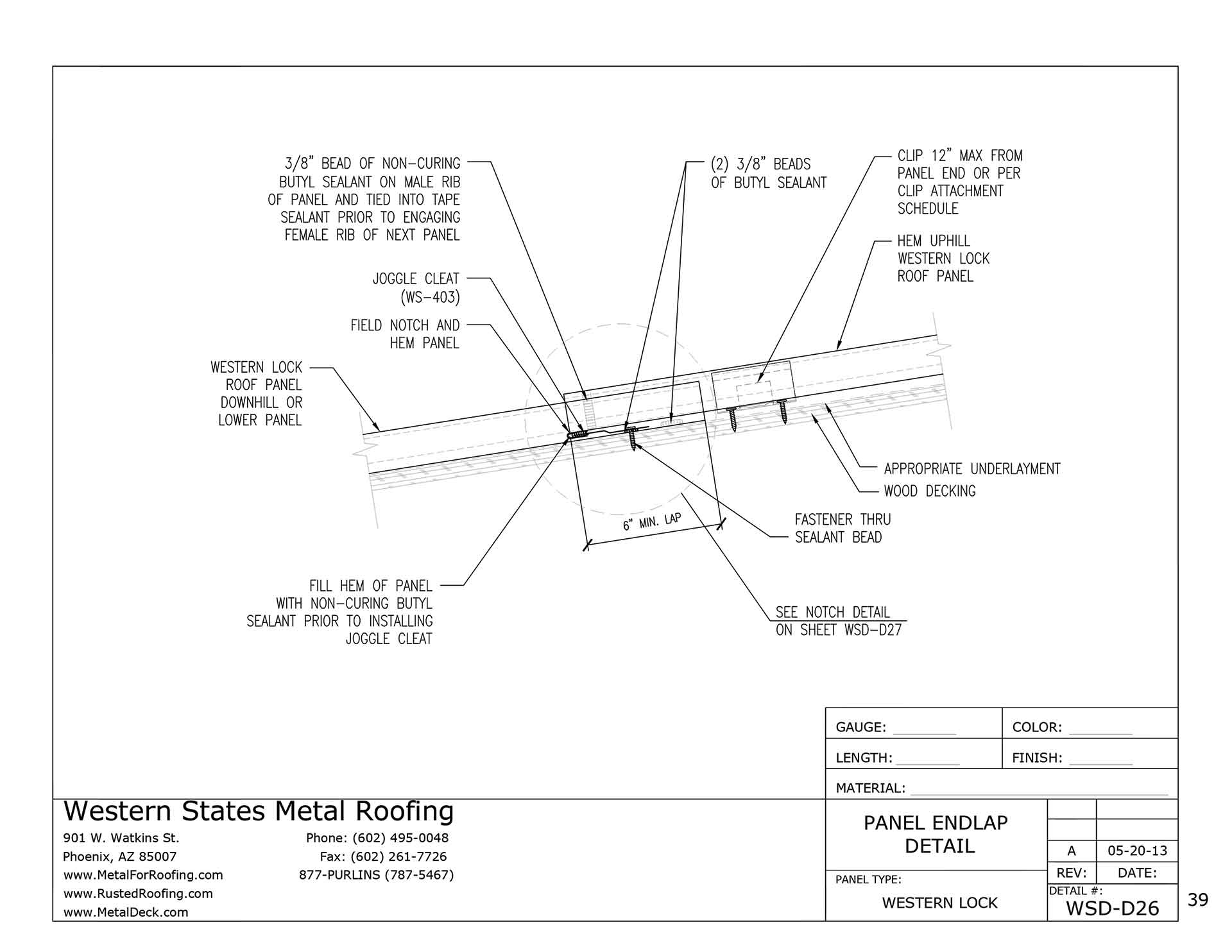 End Lap Detail For Western Lock® Standing Seam